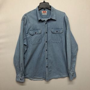 Wrangler Men Flex For Comfort Button Blue Denim Shirt Size Extra Large B219 -21